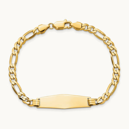 Soft Diamond Shape Flat Figaro Link ID Bracelet, 14K