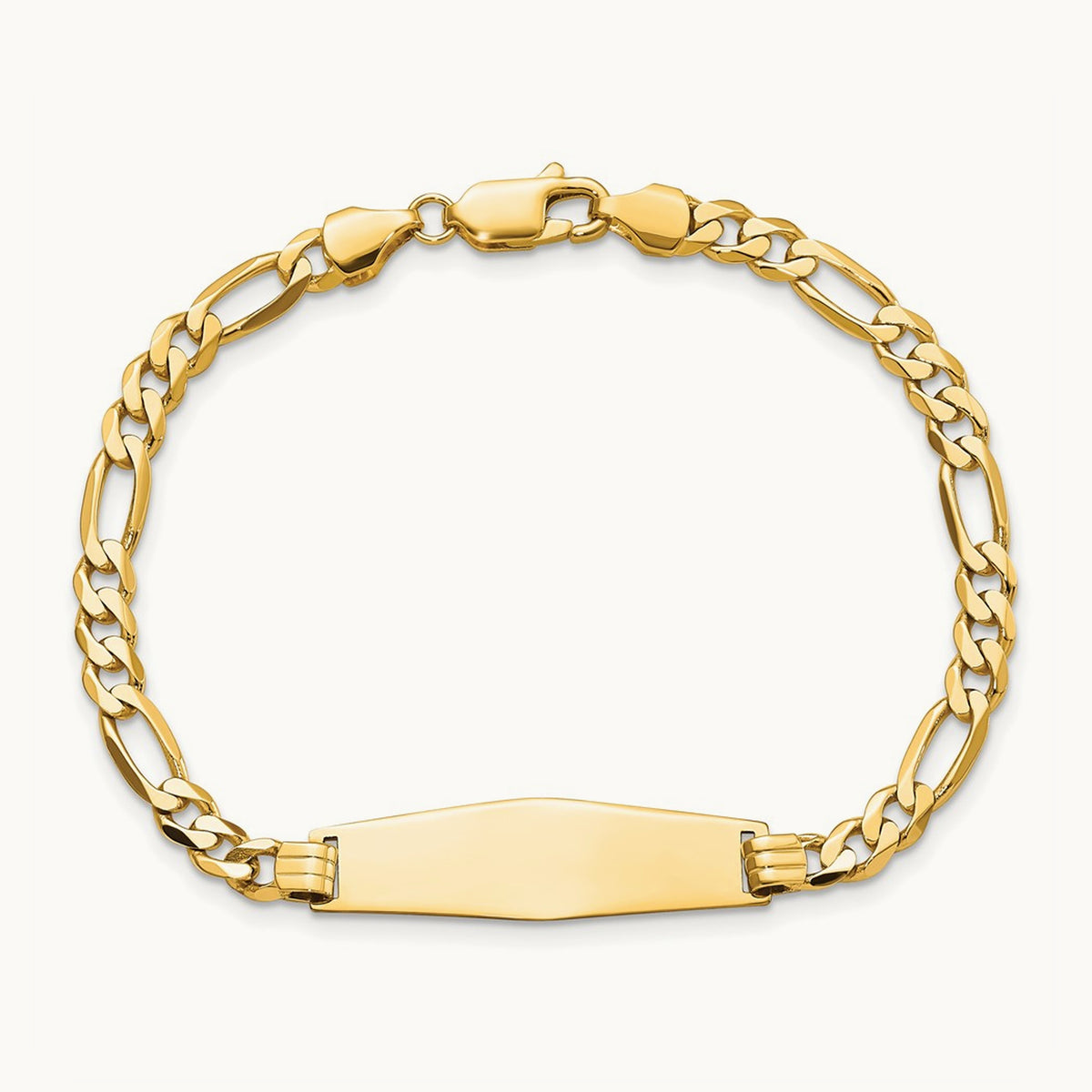 Soft Diamond Shape Flat Figaro Link ID Bracelet, 14K