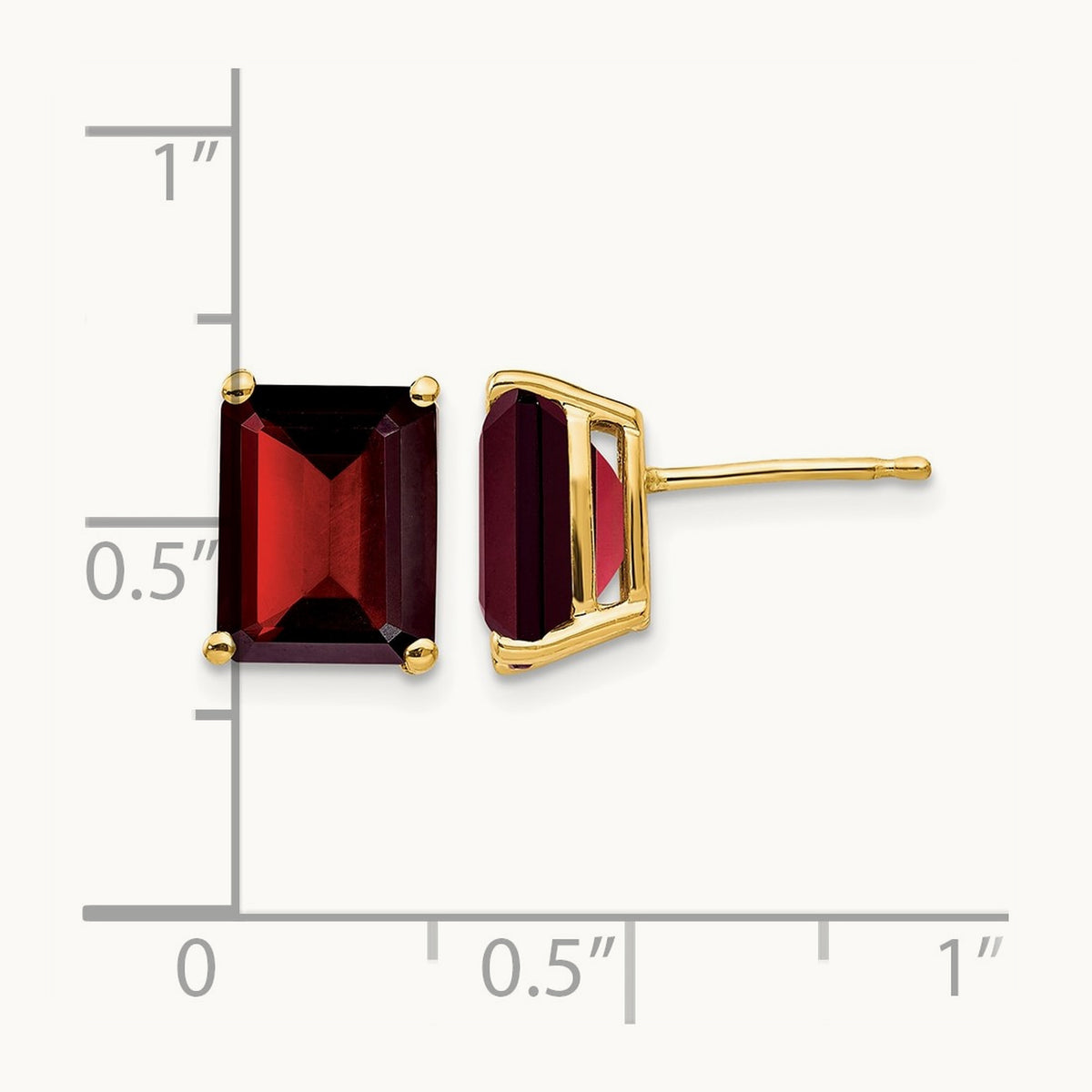 9x7mm Emerald Cut Garnet Earrings, 14K