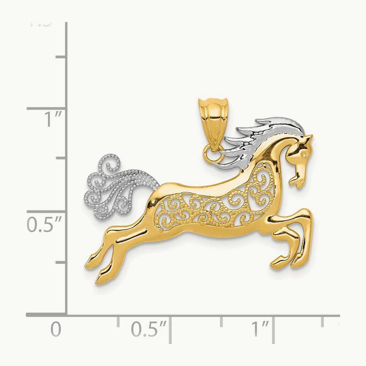 w/ Rhodium Filigree Horse Pendant, 14K