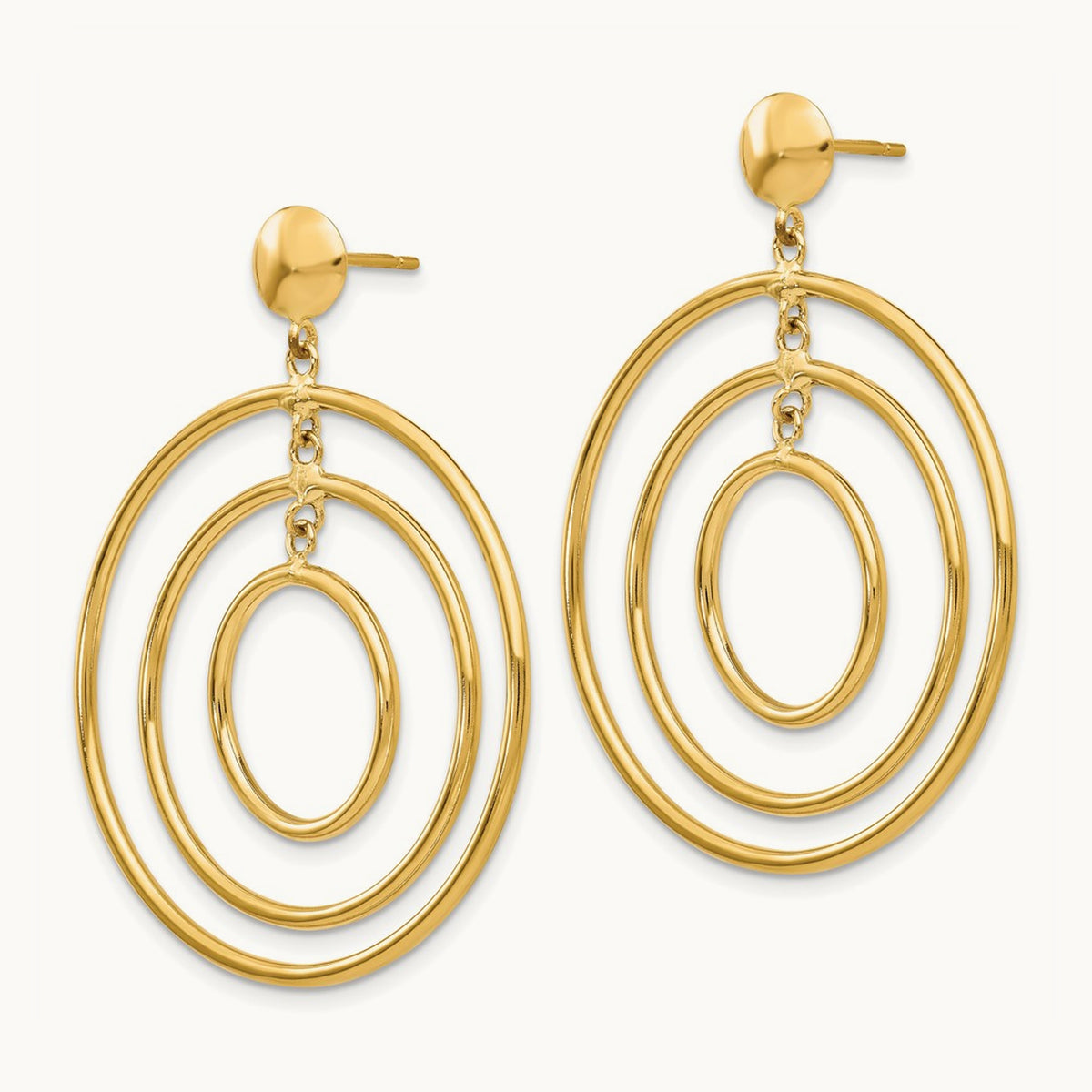 Fancy Circle Dangle Post Earrings, 14K