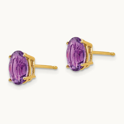 8x6mm Oval Amethyst Earrings, 14K