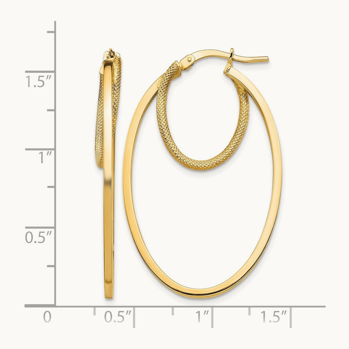 Polished & Textured Double Oval Hoop Earrings, 14K
