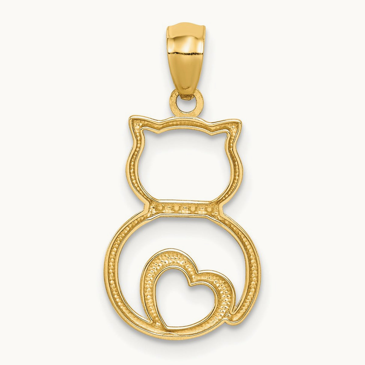 Rhodium Diamond-cut Sitting Cat Pendant, 14K White