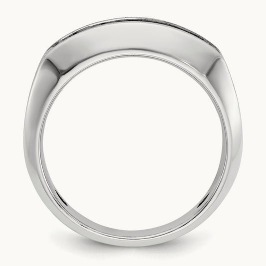 w/Black RH IBGoodman Men's Satin/Grooved Black/White Dia Ring, 14K White Gold