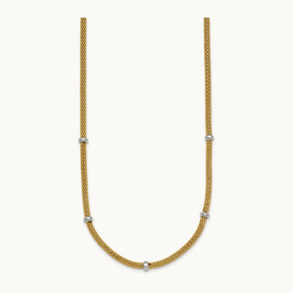 Polished Fancy Mesh With Bead Necklace, 14K Two-tone