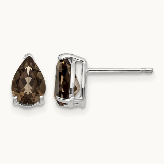 7x5 Pear Smoky Quartz Earrings, 14K White Gold