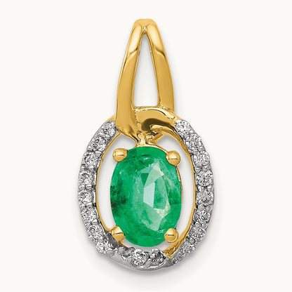 Diamond and Oval Emerald Pendant — 14K Yellow Gold