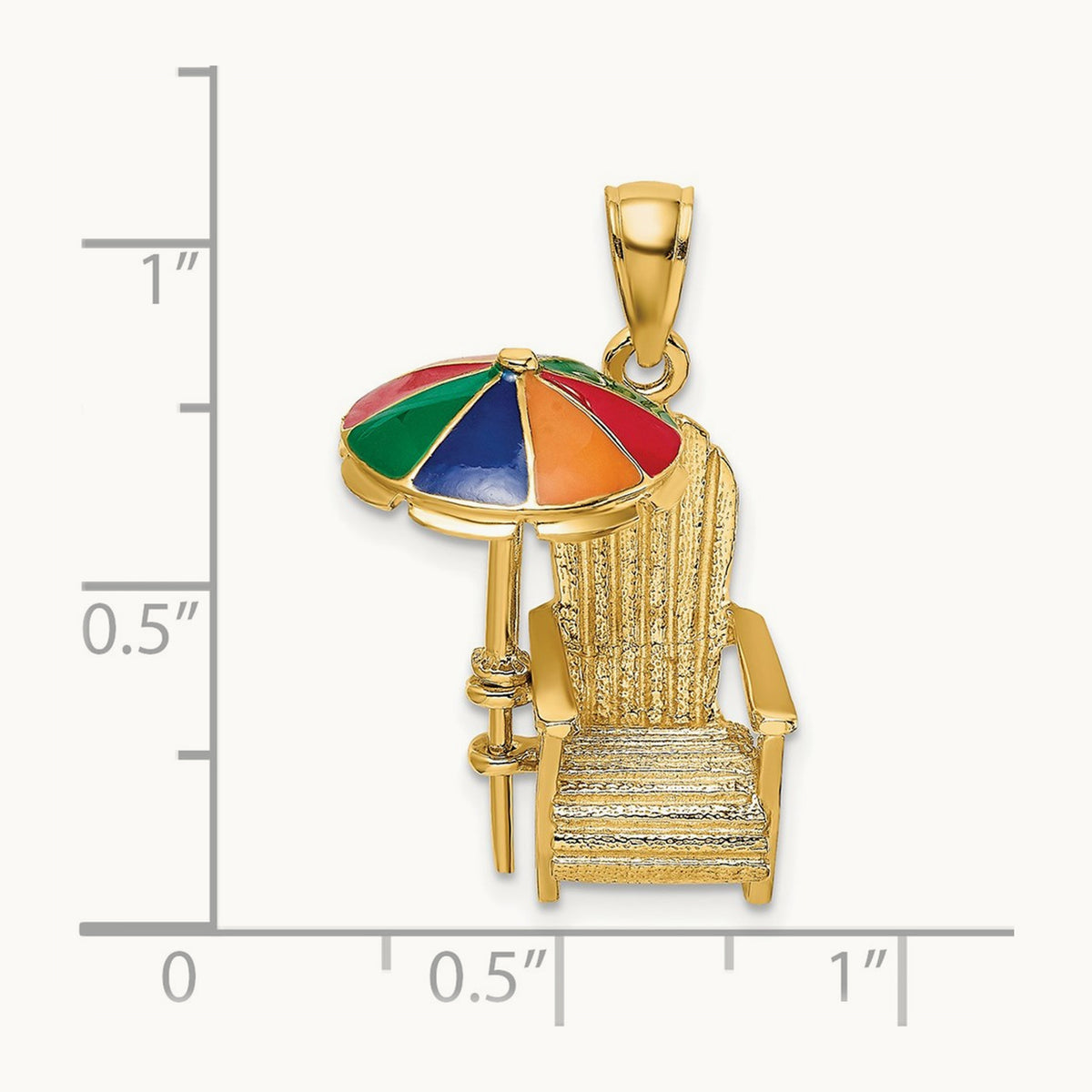 3-D w/ Enamel Umbrella Beach Chair Charm, 14K