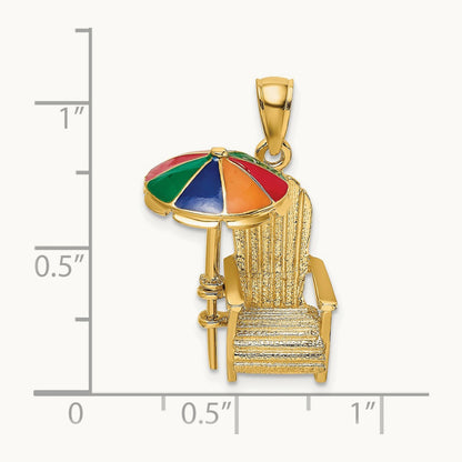 3-D w/ Enamel Umbrella Beach Chair Charm, 14K