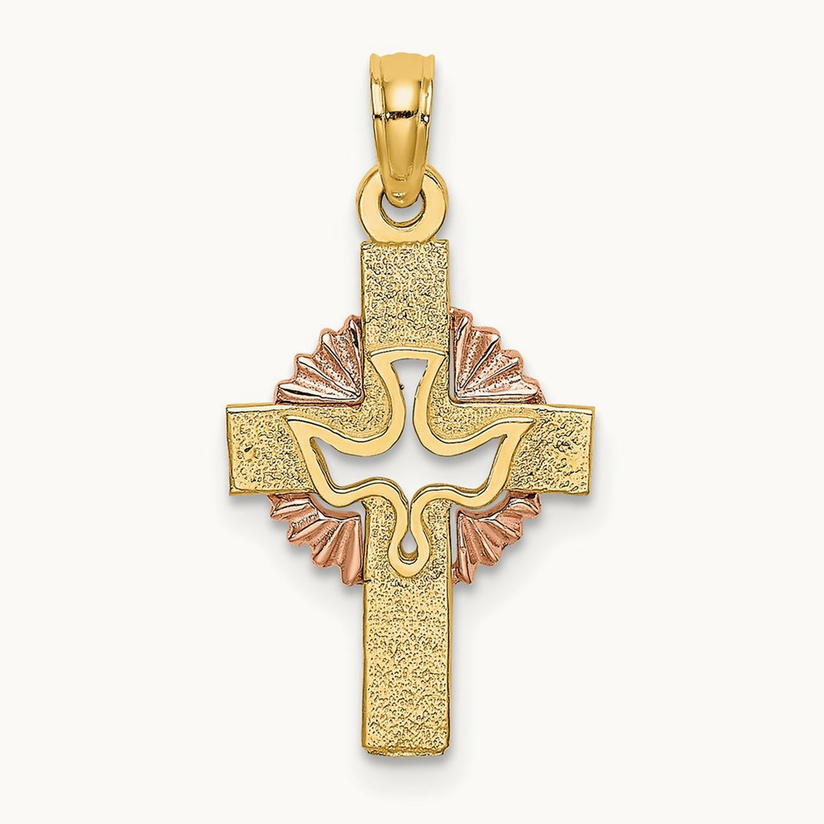 Cut-Out Dove On Cross Charm, 14K Two-tone