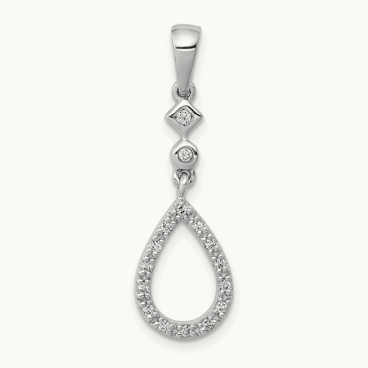1/8ct. Vintage Teardrop Diamond Pendant, 14K White Gold