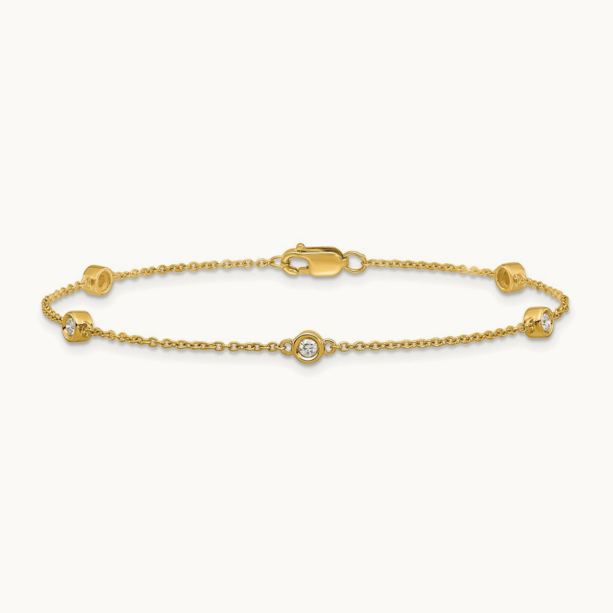 Diamond Station Cable Bracelet — 14K Yellow Gold