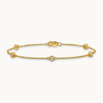 Diamond Station Cable Bracelet — 14K Yellow Gold