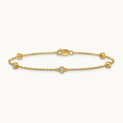 Diamond Station Cable Bracelet — 14K Yellow Gold