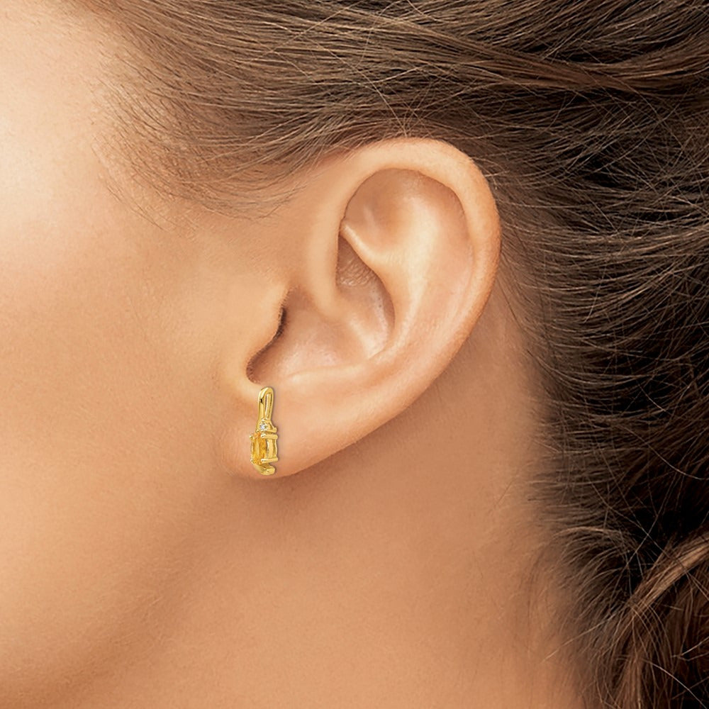 Citrine and Diamond Post Earrings — 14K Yellow Gold