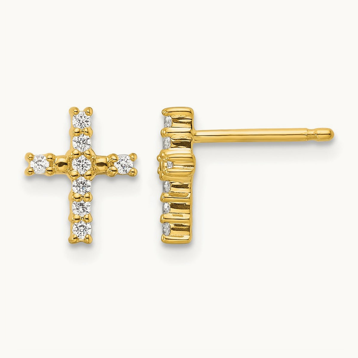 Polished Diamond Cross Post Earrings — 14K Yellow Gold, 9.6mm