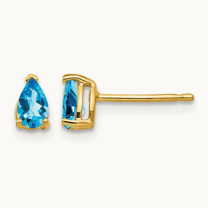 5x3mm Pear Blue Topaz Earrings, 14K