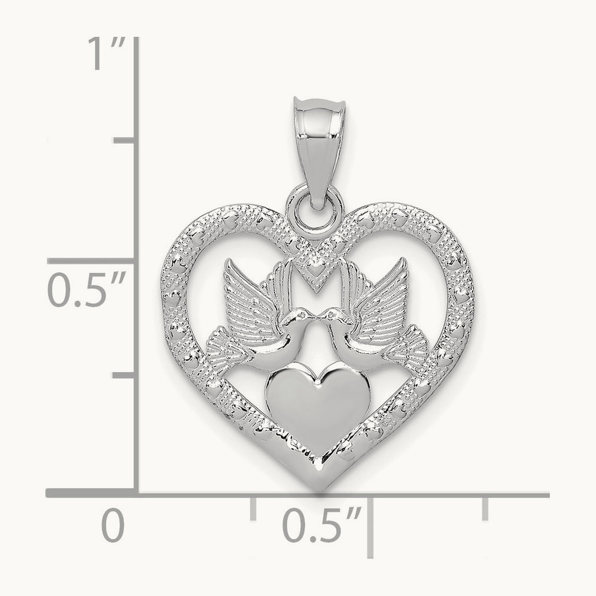 Doves In Heart Charm — 14K White Gold