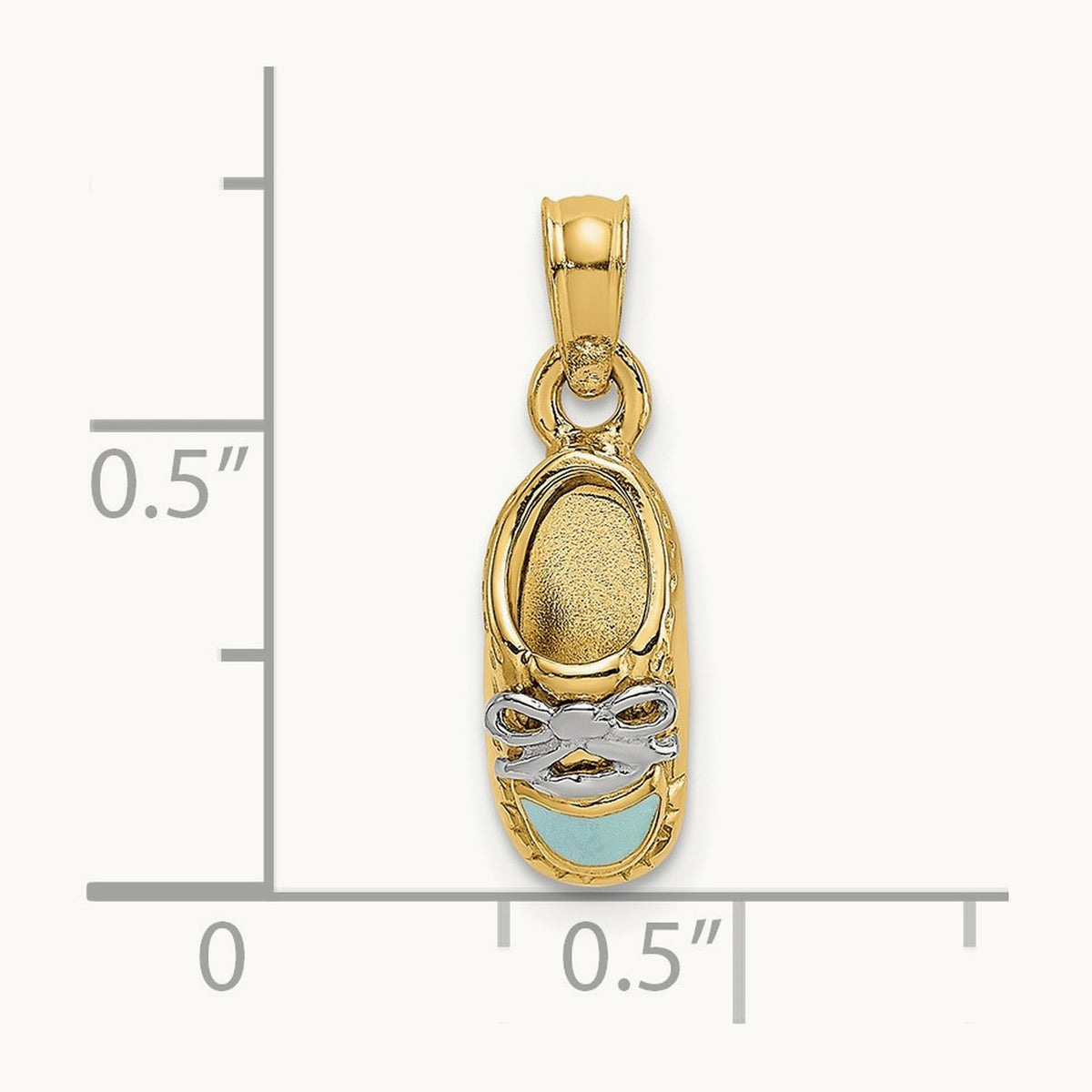 3-D Light Blue Enamel Baby Shoe Charm — 14K Two-Tone Gold