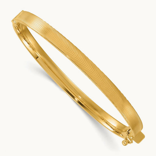 Polished Diamond-Cut Textured Hinged Bangle Bracelet, 14K