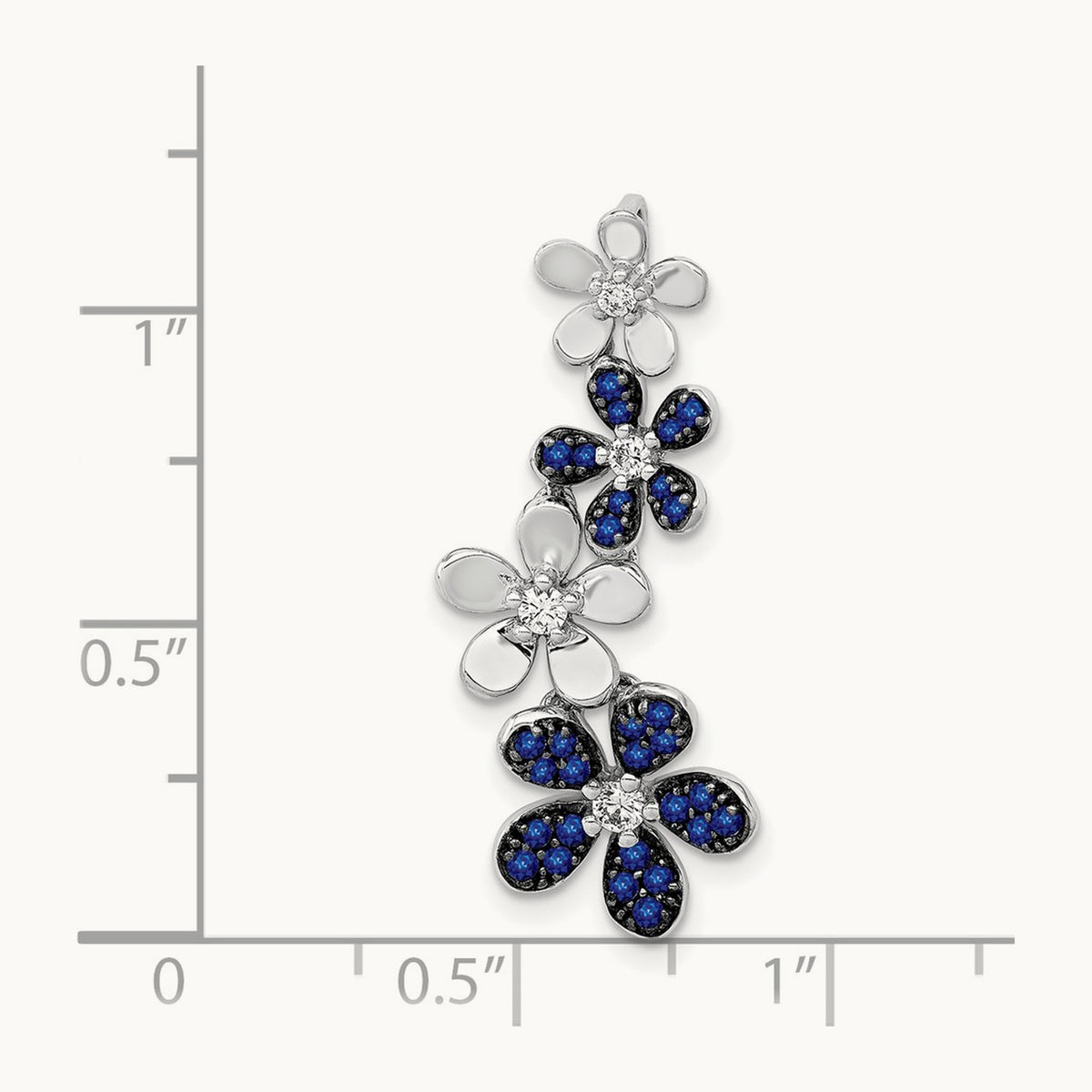 Diamond and .29 Sapphire 4 Flowers Pendant, 14K White Gold