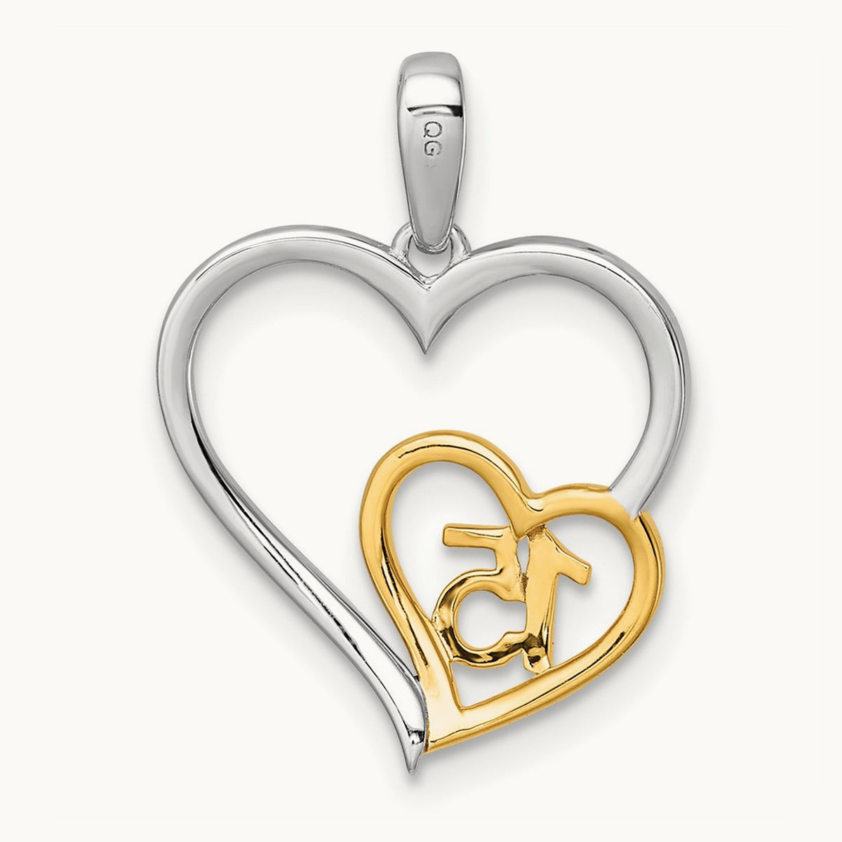 Polished Diamond Quinceanera Heart Pendant, 14K Two-tone