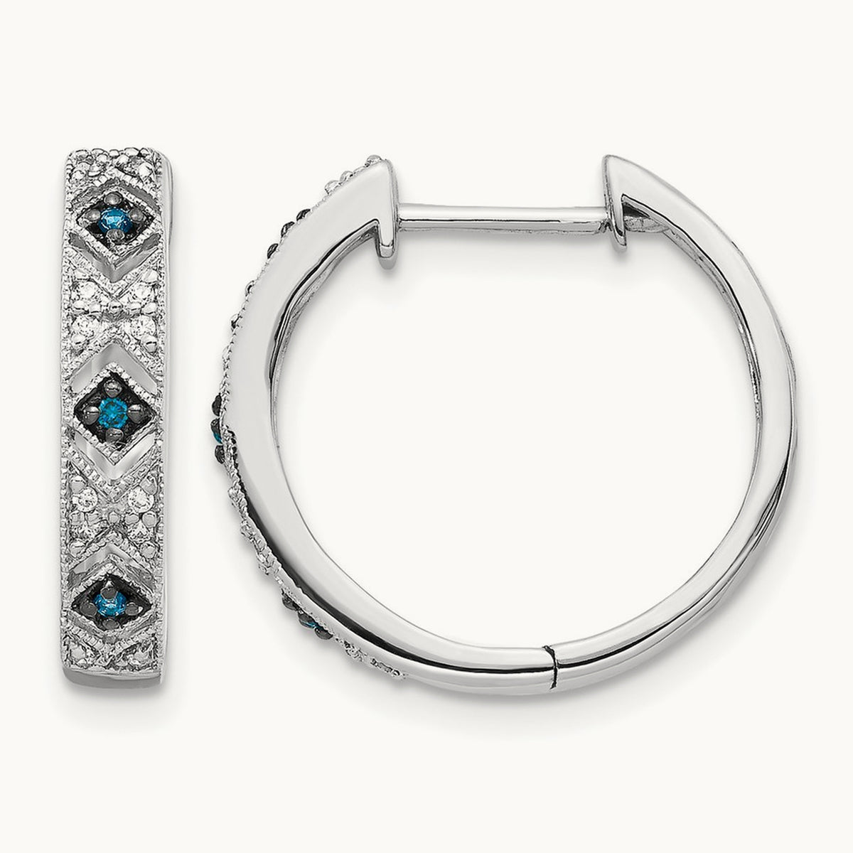 Blue/ Diamond Hinged Hoop Earrings — photo set