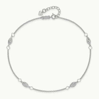 Diamond-cut Puffed Beads 9in Plus1in Ext Anklet, 14K White Gold
