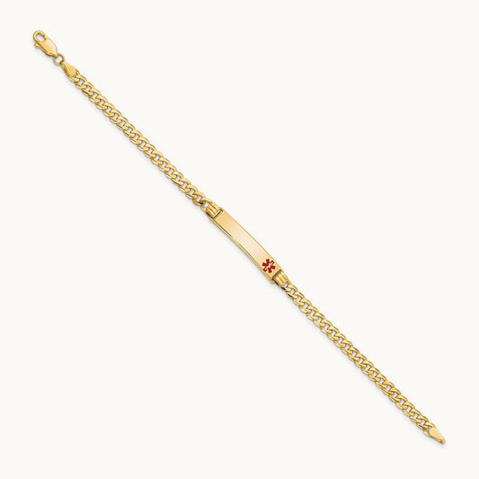 Medical Red Enamel Curb Link ID Bracelet, 14K