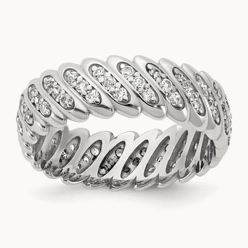 Polished Diamond Band Ring Complete, 14K White Gold