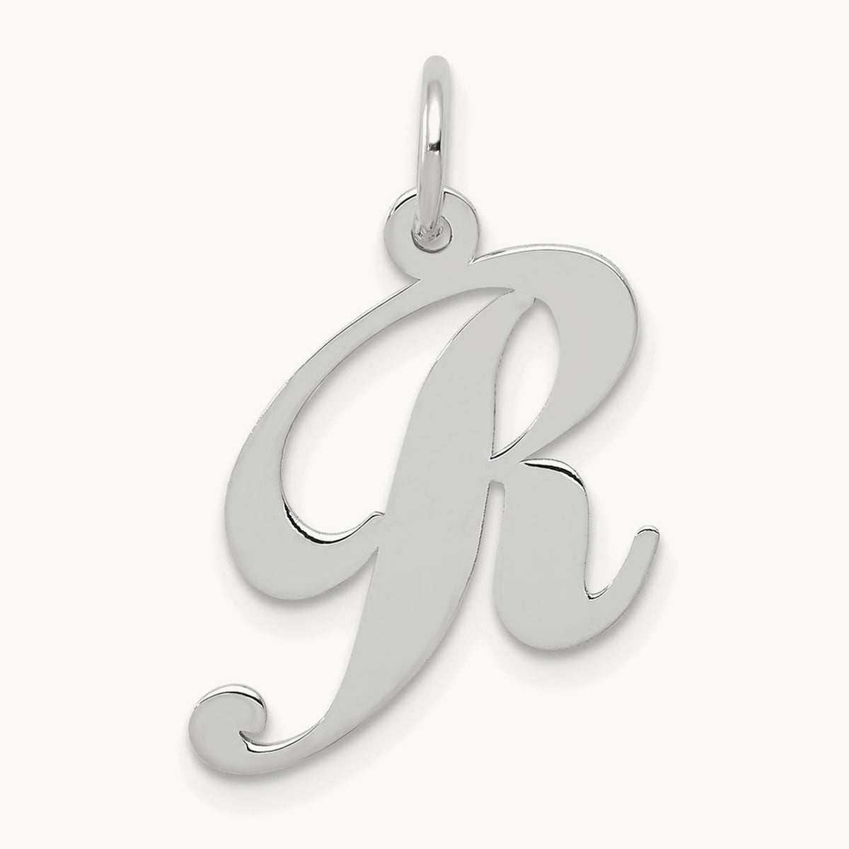 Medium Fancy Script Initial Charm — 14K White Gold, R