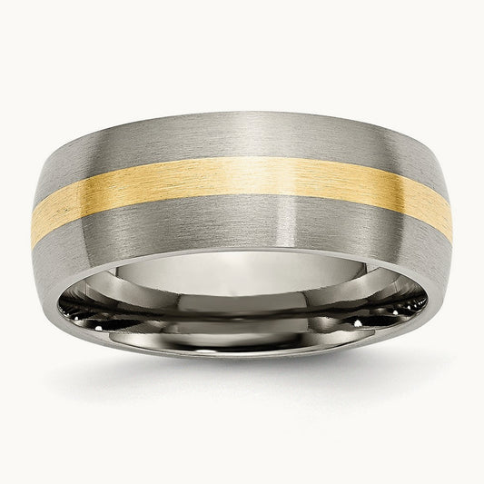 Brushed w/14k Yellow Inlay Band, 8mm, Titanium