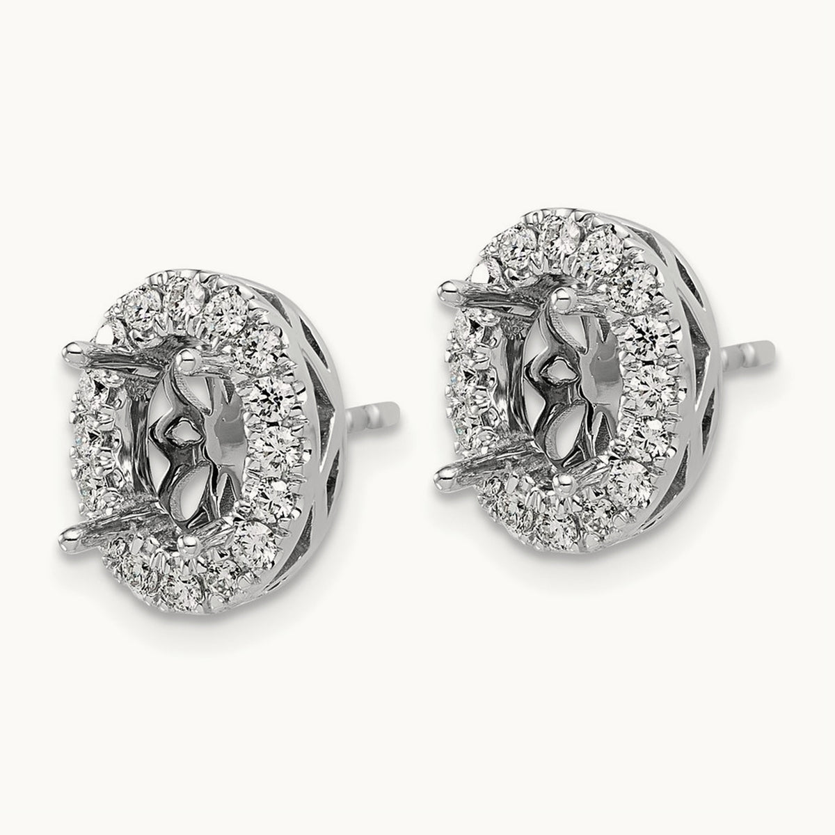 Oval Semi-Mount Halo Post Earrings, 0.50 ct tw Lab-Grown Diamond