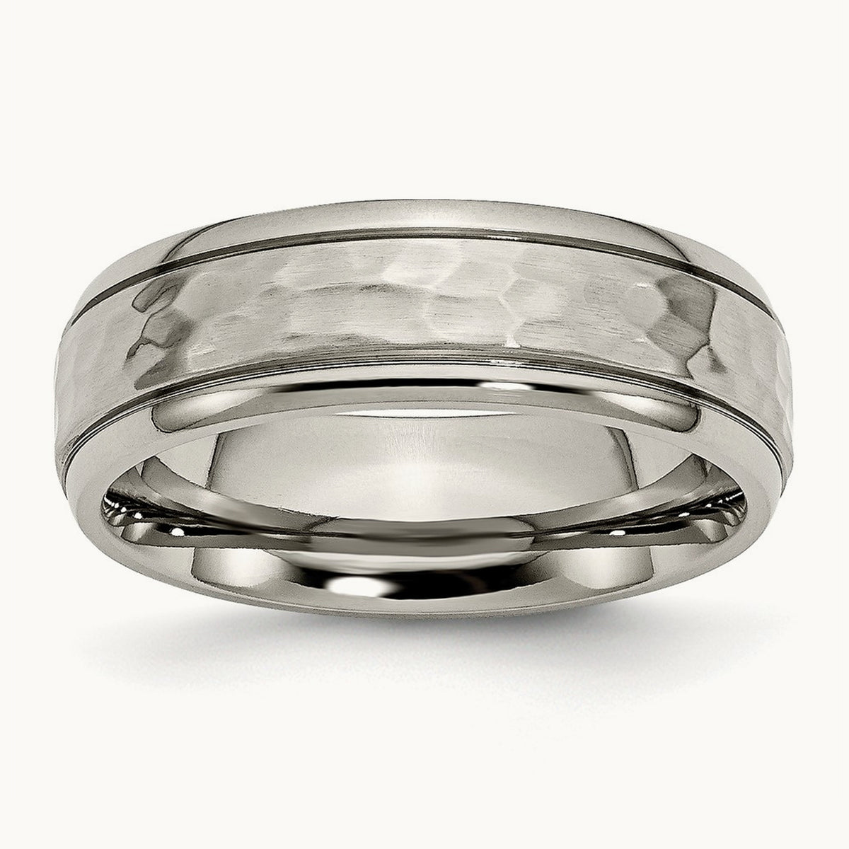 Polished and Hammered Grooved Edge Band — 10.5