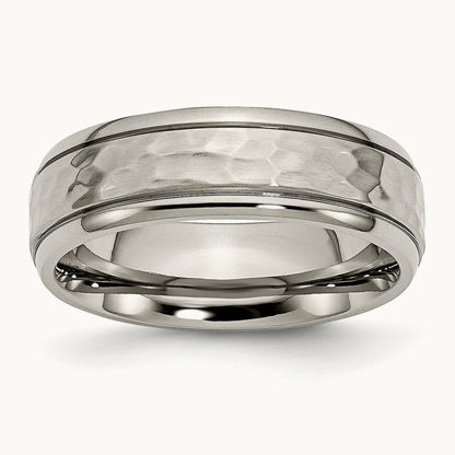 Polished and Hammered Grooved Edge Band — 6