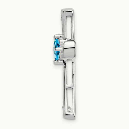 Blue Topaz and Diamond Cross Chain Slide — 14K White Gold
