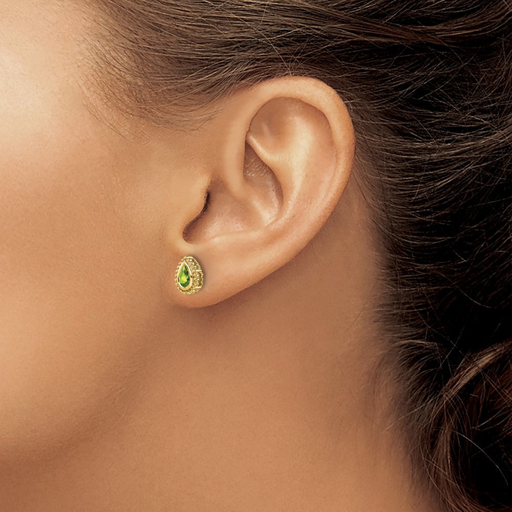 Pear Peridot Post Earrings — 14K Yellow Gold