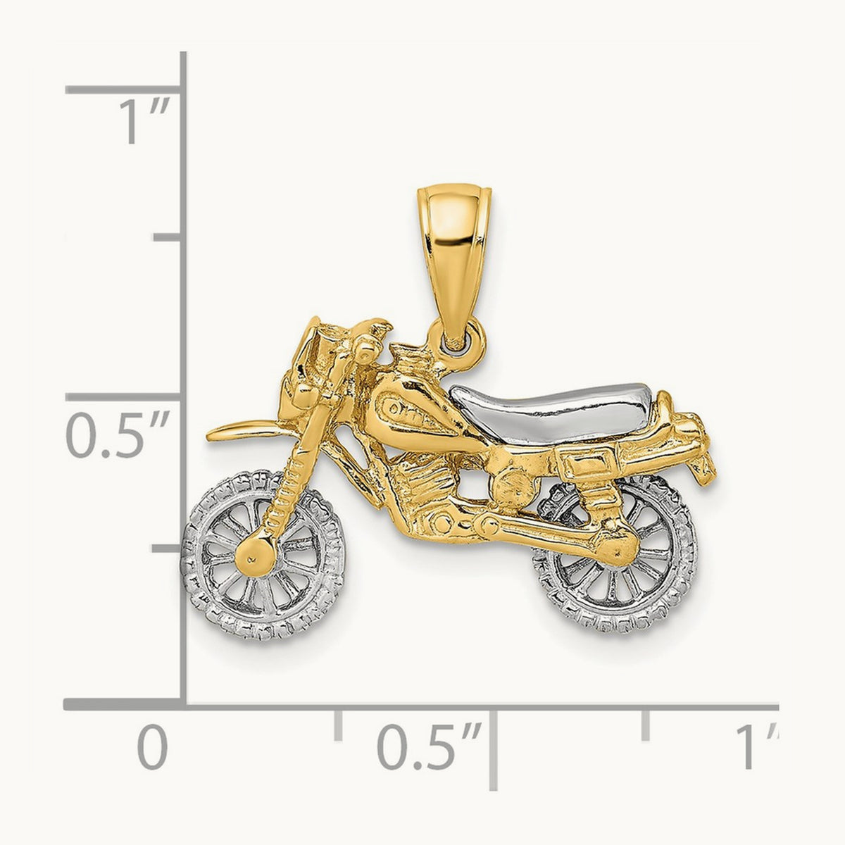 3-D Moveable Dirt Bike Motorcycle Charm, 14K Two-tone