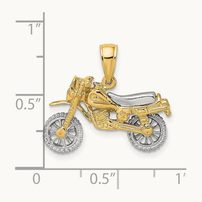 3-D Moveable Dirt Bike Motorcycle Charm, 14K Two-tone