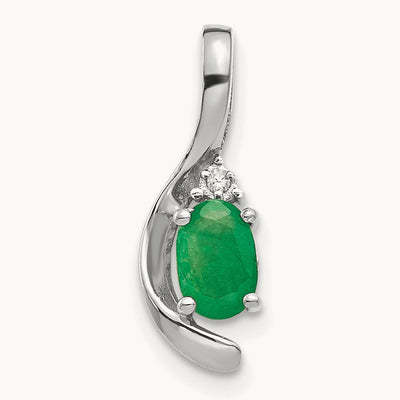 Emerald and Diamond Pendant — 14K White Gold