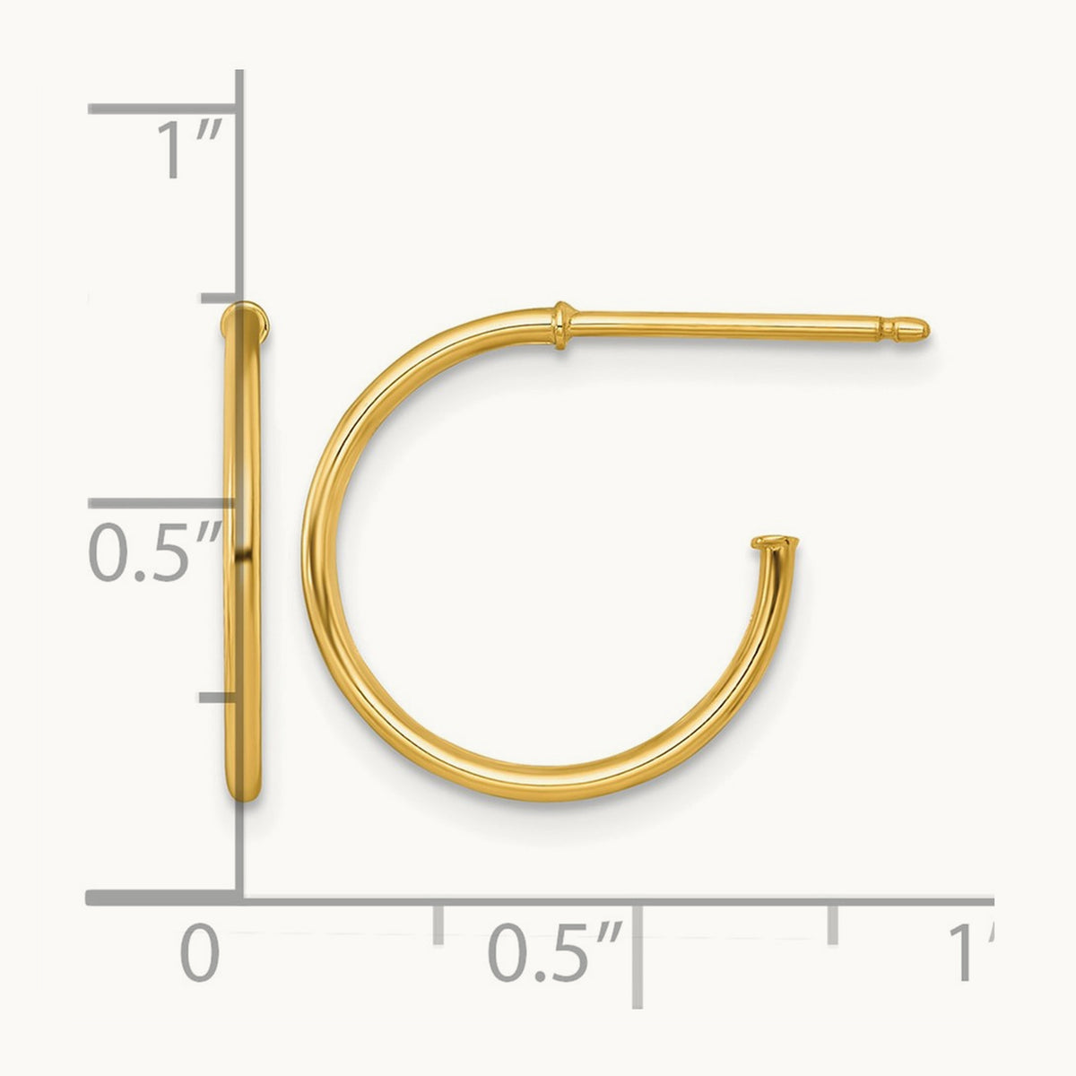1.2 x Polished Post Hoop Earrings, 16mm, 14K