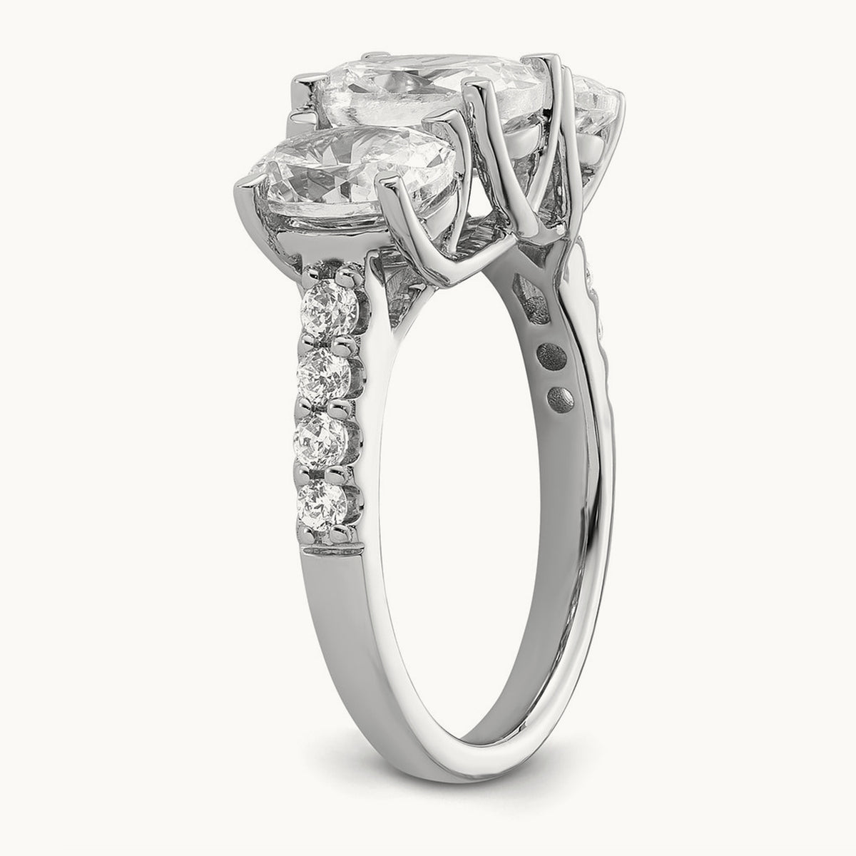 Oval Center Semi-Mount 3 Stone Engagement Ring, 0.10-0.25 ct tw Lab-Grown Diamond — 1/4 ct, VS/SI (Great), 14K White Gold