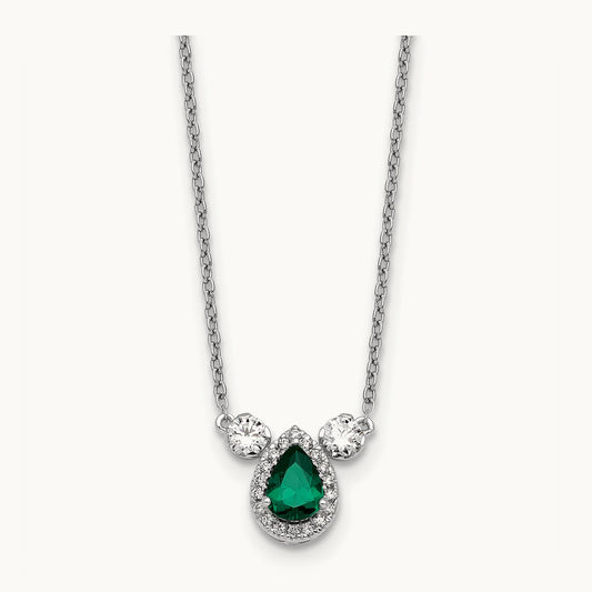Created Emerald 3 Stone Necklace, 0.50 ct tw Lab-Grown Diamond