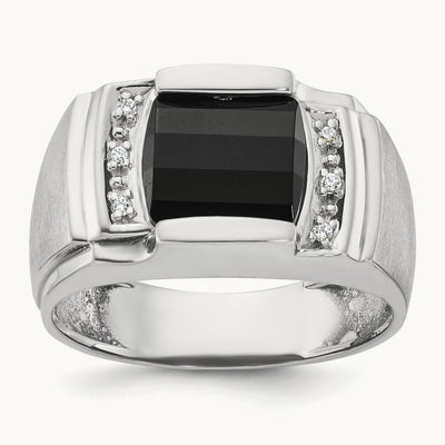 Men's Satin Onyx and Diamond Complete Ring — IBGoodman — photo set