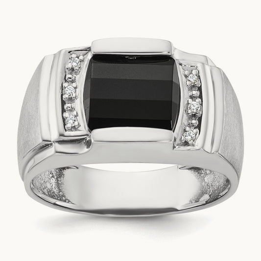 Men's Satin Onyx and Diamond Complete Ring — IBGoodman — photo set