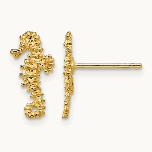 Mini Left and Right Seahorse Post Earrings, 14K