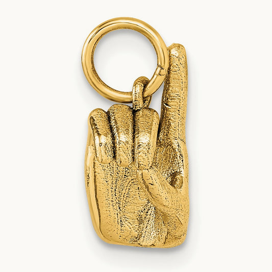 American Sign Language Alphabet Fingerspelling Sign D Pendant, 14K