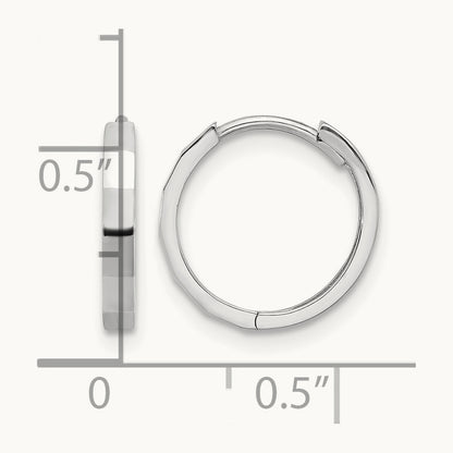 Polished and Diamond-cut Hinged Hoop Earrings — 14K White Gold