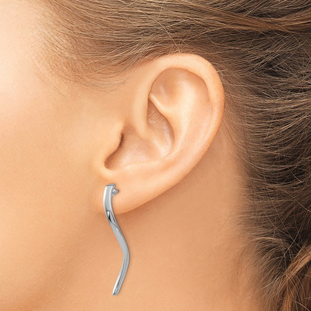 Long Curled Post Earrings — 14K White Gold